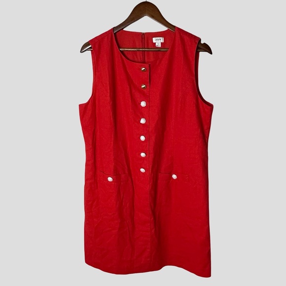 J. Crew Red Button Front Linen Mini Dress Old Money Nautical Preppy Summer - Picture 4 of 12